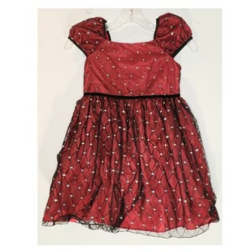 GEORGE - Girls Red & Silver Capped Sleeves Party Dress Size 7